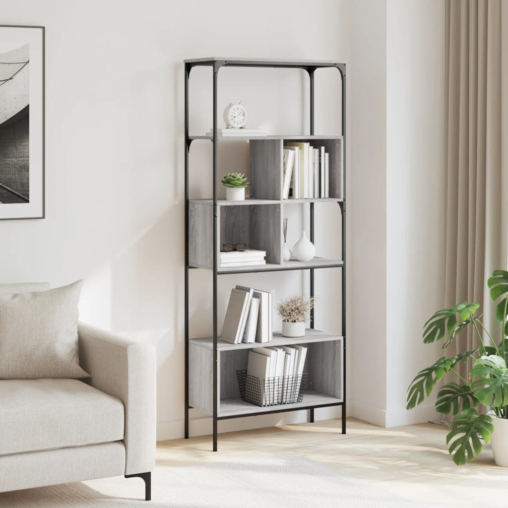 vidaXL 188.5 cm H x 76 cm W Standard Bookcase Grey Sonoma