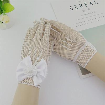 Inspired Living Girls White Lace Flower Girl Gloves With Pearl Bow For Communion & Wedding champagne