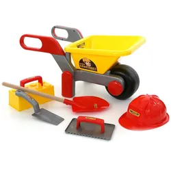 Polesie Kinder-Schubkarren 50229, Baustellenset 6-teilig, Helm, Schaufel, Kelle rot