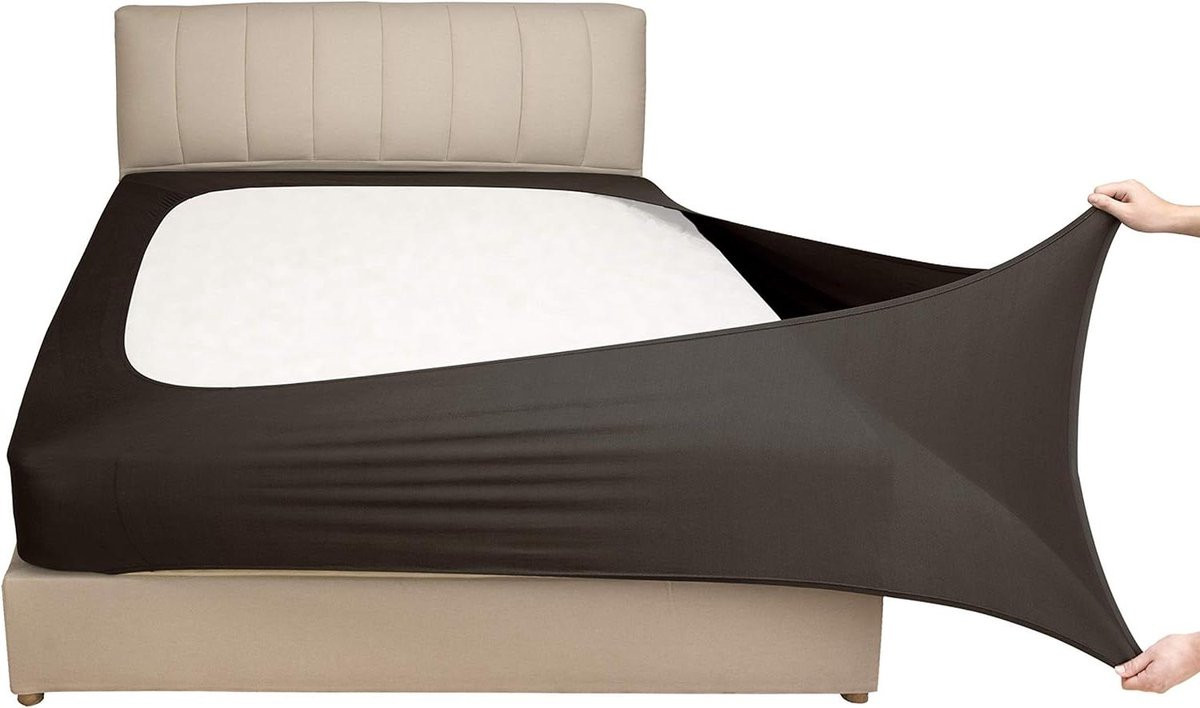 Bruine Boxspringhoes Jersey - 4-weg Stretch Hoeslaken voor Queen 13 Inch