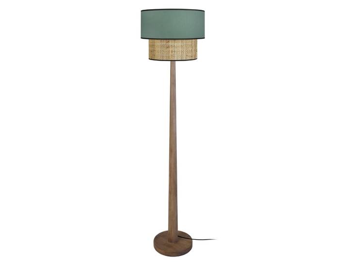 Lampadaire bois foncé abat-jour tissu vert