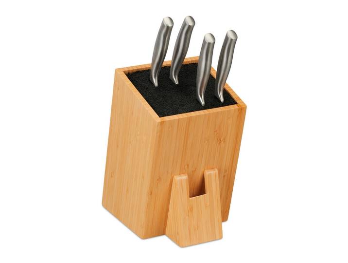 Relaxdays Messerblock Natur Schwarz Bambus unbestückt 25x14,5x22 cm, Hellbraun, Holz, Kunststoff, 14.5x25x22 cm, Kochgeschirr, Küchenmesser, Messerblöcke