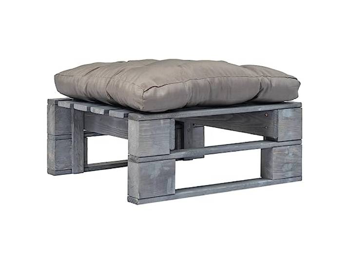 Outdoor-Ottomane Paletten Hocker mit Kissen Grau Holz Kiefernholz Kesseldruckimprägniertes Kiefernholz, abnehmbares Kissen, Couchtisch-Nutzung, robuste Konstruktion, einfacher Aufbau