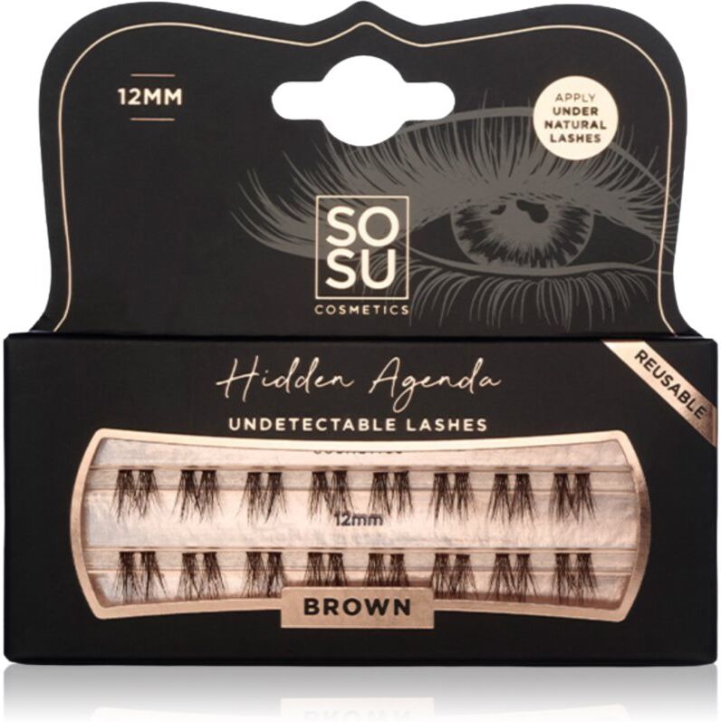 SOSU Cosmetics Hidden Agenda Undetectable Lashes knott-free individual cluster lashes 12 mm Brown 16 pc