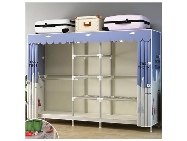 SDGBCXD Tragbarer Kleiderschrank, mit 5 Regalen und 3 Kleiderstangen Kleiderständer aus Metall