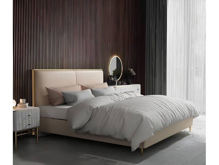 Xlmoebel Polsterbett Luxuriöses Polsterbett aus hochwertigem Leder für Hotelzimmer (Bett, 1-tlg., Bett), Hergestellt in Europa