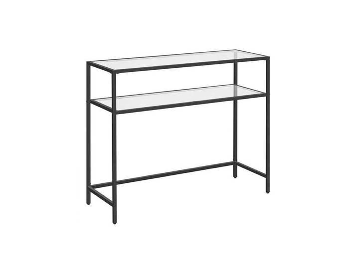 CALICOSY - Console en métal avec 2 tablettes en verre trempé L90 cm - SELIA - Noir