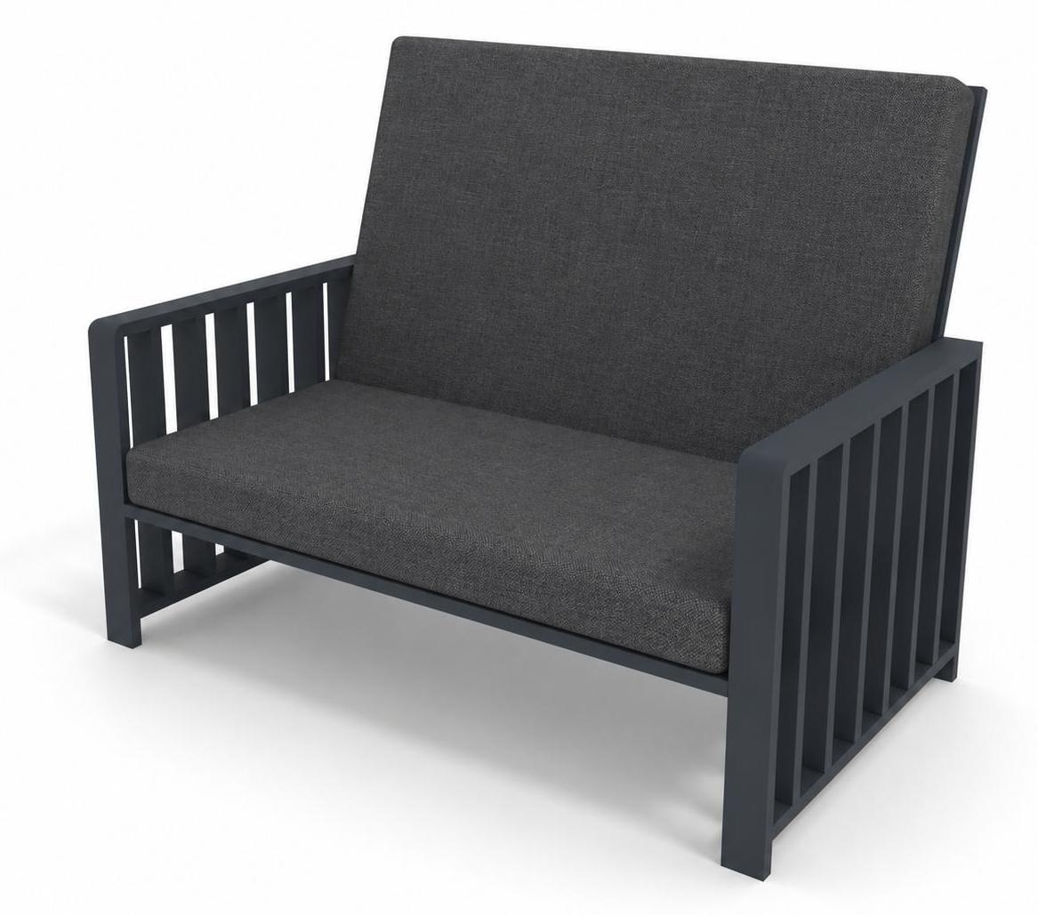 Möbae Solena Gartensofa Anthrazit 80x132x92 cm mit graphitfarbenen Kissen aus Kiefernholz Holzsofa für Terrasse Balkon Garten moderne Gartenmöbel wetterfest