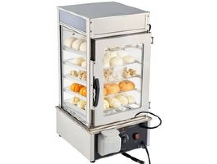 VEVOR 5-stufiger Gewerblicher Speisenwämer 120 L 30 bis 110 ℃, 1200 W Brötchendämpfer LED-Beleuchtung & Verstellbaren Ablagen & Edelstahlrahmen, Warmhaltevitrine für Hamburger Mantou Brot