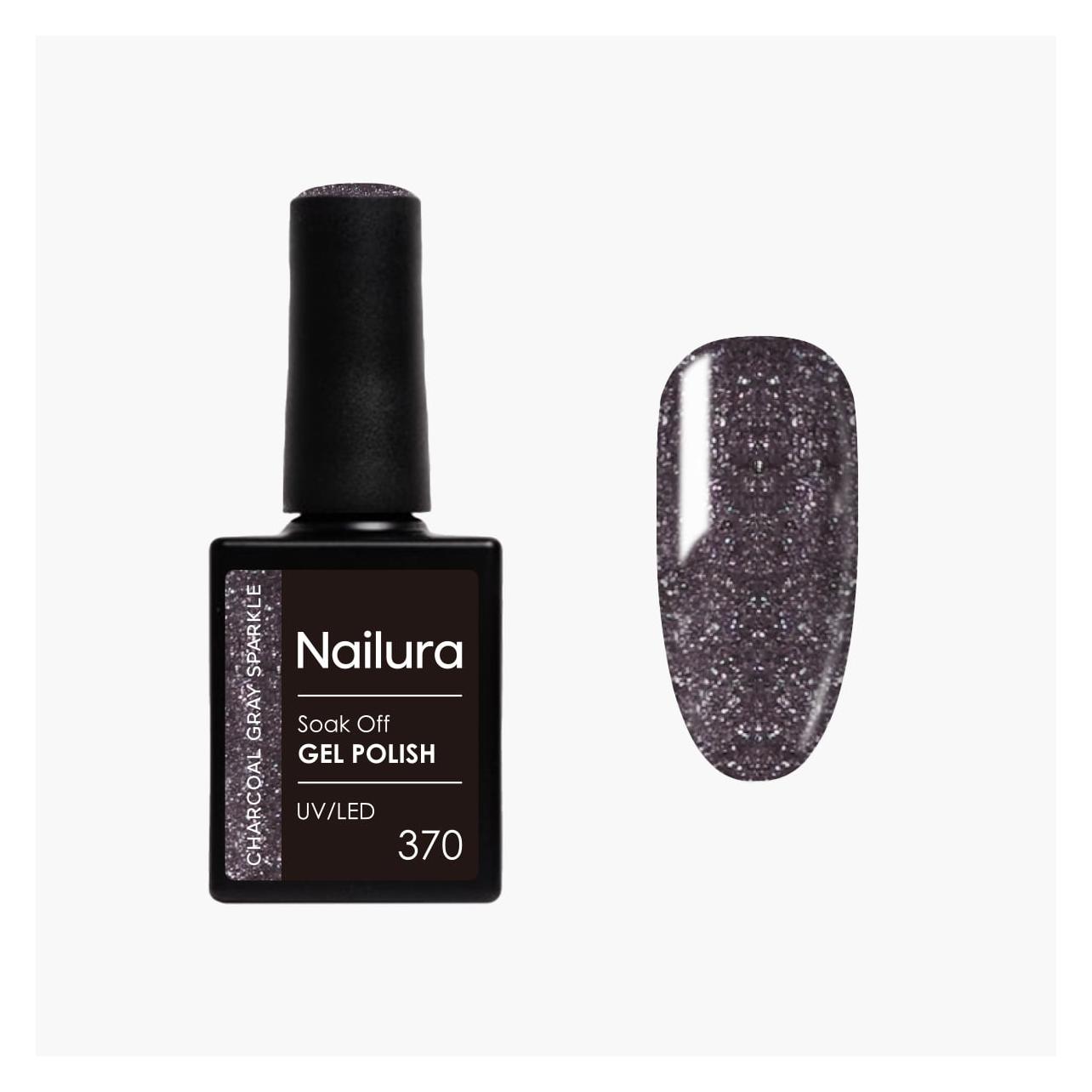 Nailura - Gel Polish 370 - Charcoal Gray Sparkle - 10 ml (Anthrazitgrau Glitzer, Charcoal Gray Sparkle) (70389)