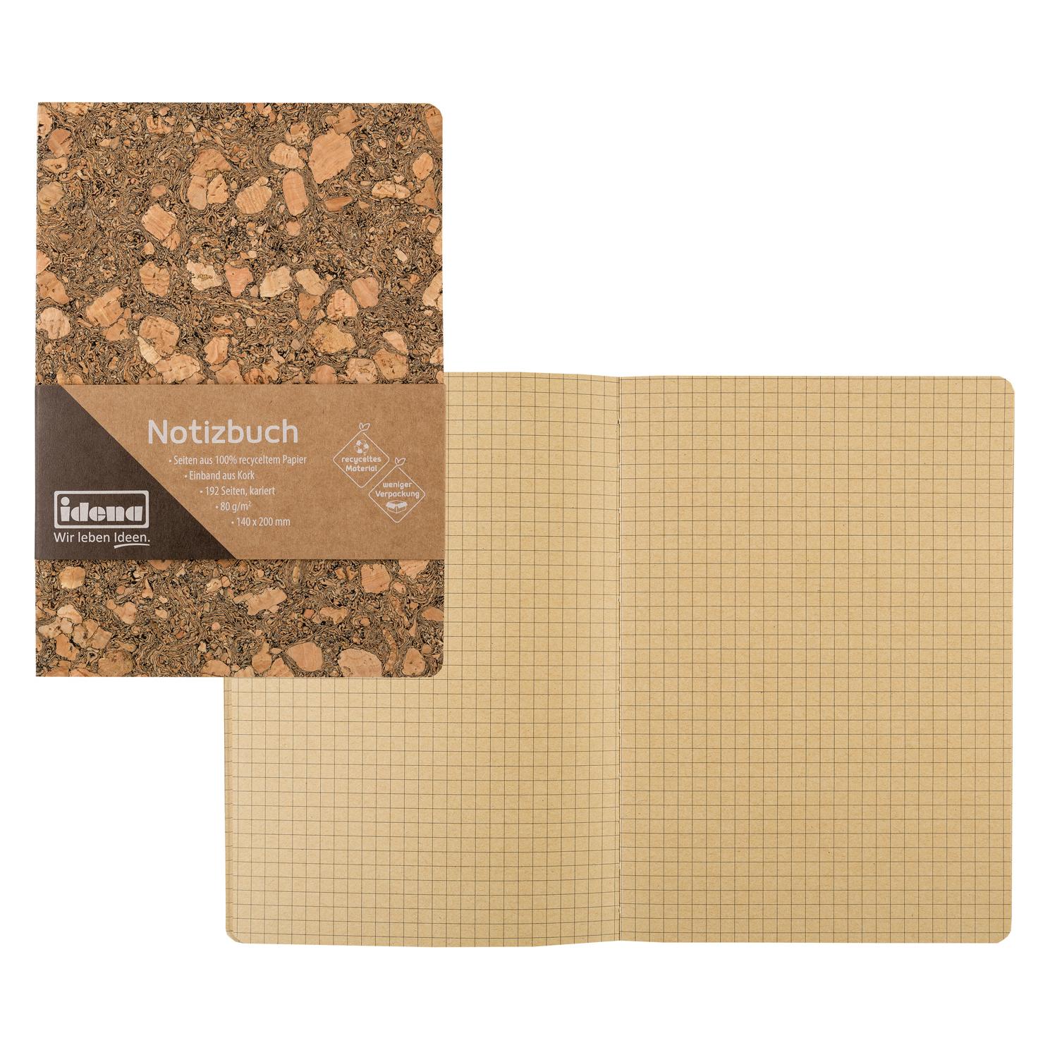 Idena Notizbuch Kork kariert 20x14cm 192 S. (14 x 20 cm, Kariert, Harter Einband) (22657913)