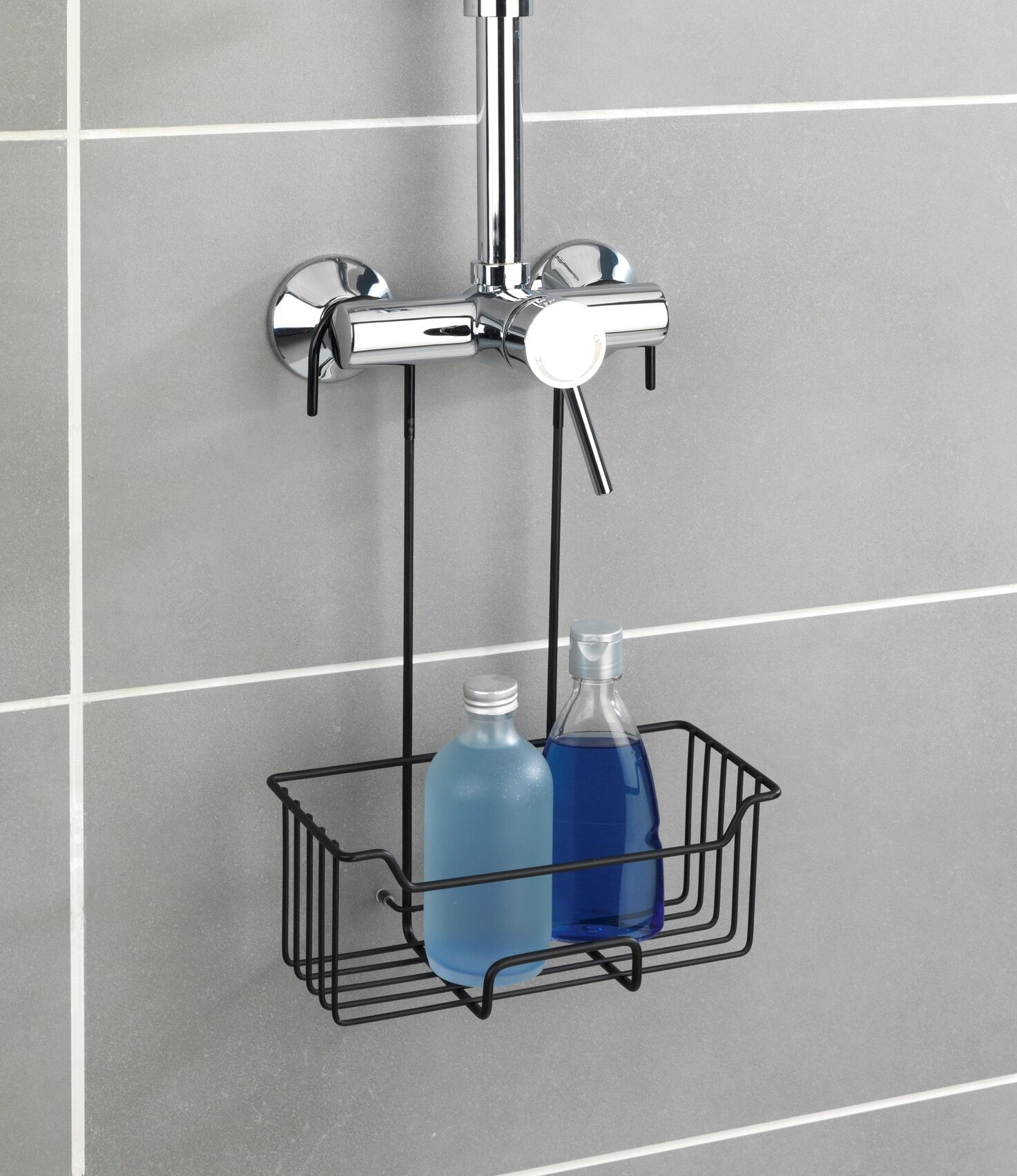 Aufbewahrungskorb WENKO "Milo", schwarz, T:14cm, Edelstahl, Aufbewahrungsboxen, Aufbewahrungskorb, für die Dusche schwarz B/H/T: 14cm