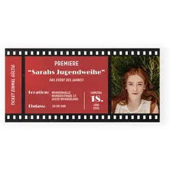 Einladungskarte Jugendweihe: Filmpremiere mit Foto in Rot
