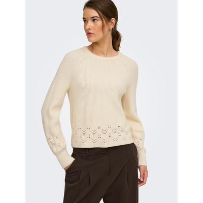 Strickpullover ONLY "ONLPRINCESS LS O-NECK DETAIL KNT", Damen, Gr. L, beige (weißcap gray detail:melange), Strick, Obermaterial: 50% Viskose, 27% Nylon, 23% Polyester, meliert, regular fit normal, Rundhals, Pullover Strickpullover, Viskosemischung,...