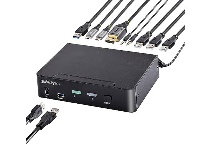 StarTech 2-Port USB-C DisplayPort KVM, 4K 60Hz UHD HDR, Thunderbolt 3/4