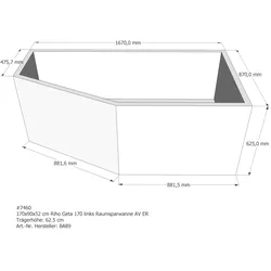 Badewannenträger passend für Riho Geta links 170 × 90 × 52 cm