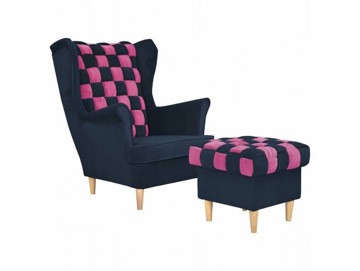 Family Meble Sessel Family Meble Carol Duo Ohrensessel mit Hocker Trinity 31 Blau 84x104x9