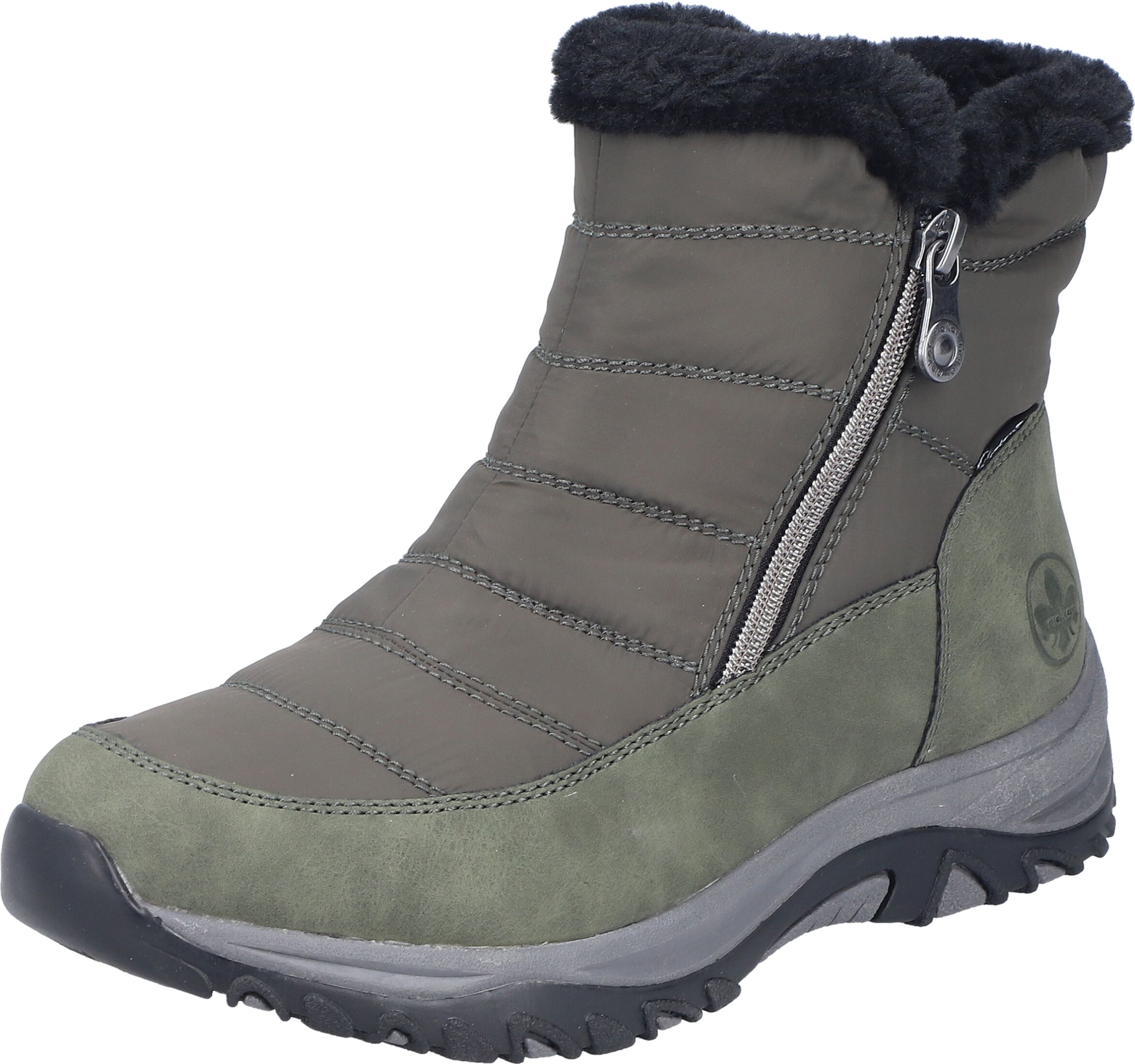 Winterboots RIEKER, Damen, Gr. 37, Warmfutter, grün (khaki), Lederimitat, Textil, Schuhe Winterboots, Winterstiefelette, Snowboots mit Reißverschlüsse und Warmfutter