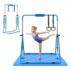 VEVOR Gymnastikstange für Kinder mit 63,5 kg Tragkraft, Klappbares Turnreck mit Matte, Höhenverstellbare Turnstange für Indoor- und Outdoor-Training, Heimtrainingsgerät für Kinderturnen zu Hause, Blau