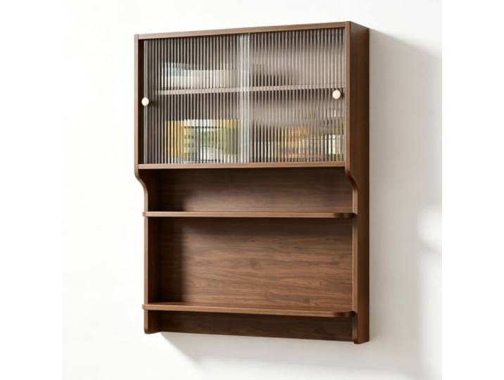 WNGJZZYC Küchen‑Wandschrank Mit Glas‑Schiebetüren Küchen‑Organizer Mit Offenen Regalen Und Haken, Für Kaffee‑Station, Kaffee‑Bar‑Aufbewahrung(Brown,60x20x85cm/24x8x34in)