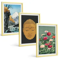 BILDER SET 3er Set - 40x60 cm Goldrahmen - Japanische Natur, Japandi-Kultur