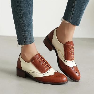 LightInthebox Women's Black White Wingtip Oxfords, Two - Tone Brogue Dress Shoes with Low Heel for Stylish Versatile Wear