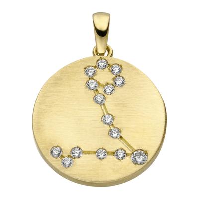 Sternzeichenanhänger JOBO "Anhänger Sternzeichen rund", gold (gelbgold 333, weiß), Schmuckanhänger, Damen, Fische, Gelbgold 333, 333 Gold rund matt mit Zirkonia