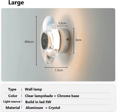 Inspire Curations Italian Round Crystal LED Wall Sconce d16xw7.3 Cm warm White (2700 3500k)