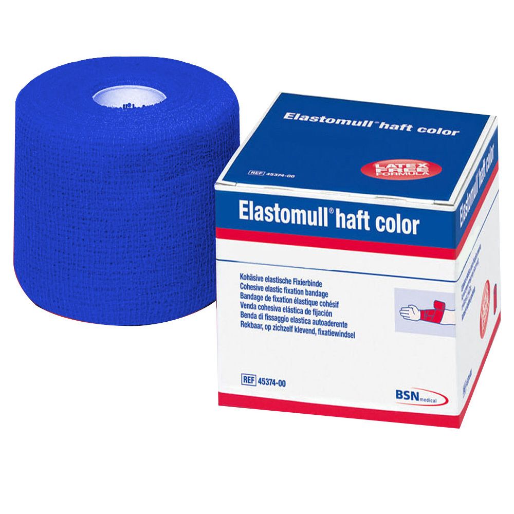 Elastomull haft color 6 cmx4 m Fixierb.blau 1 St Binden