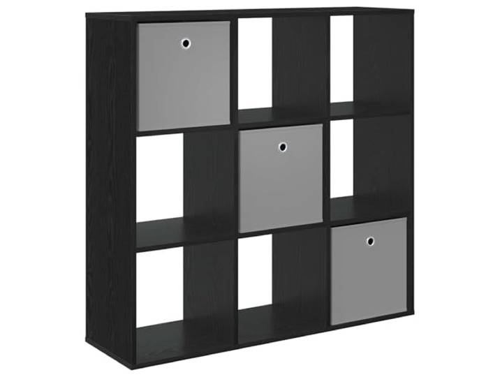 KPOTUERTU Sideboard Schwarz Eichen-Optik 102 x 31 x 99,5 cm Holzwerkstoff, versenkte Griffe, flexible Regale, Wohnzimmer, Innenbereich