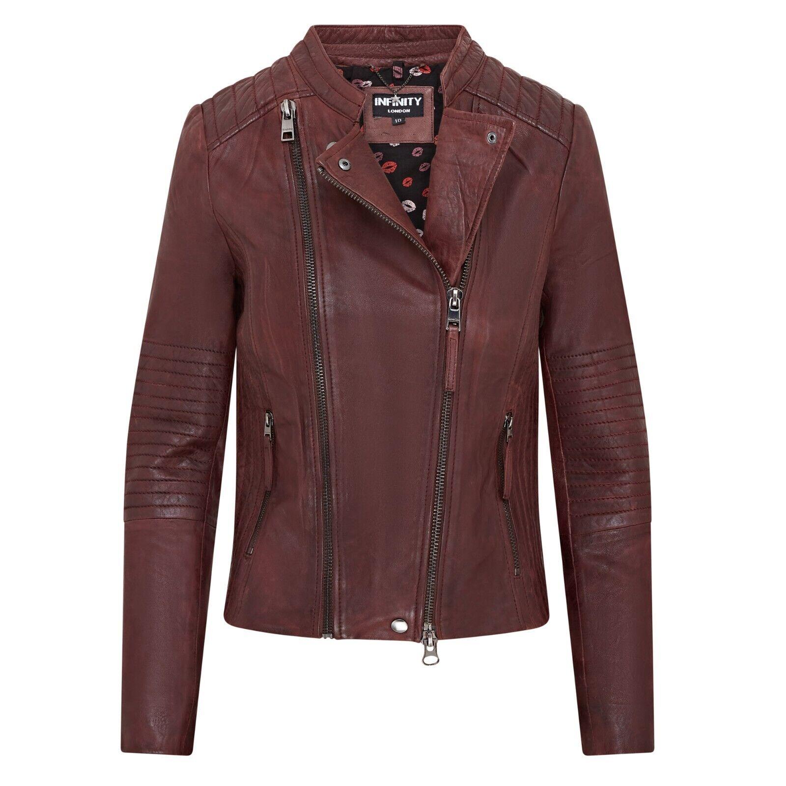 Dames bordeaux leren bikerjack - Delhi