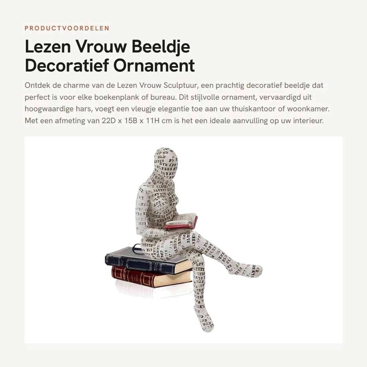 Dailygoods Beeldje Lezen Vrouw - Decoratief Ornament van Hars voor op de Boekenplank of Bureau