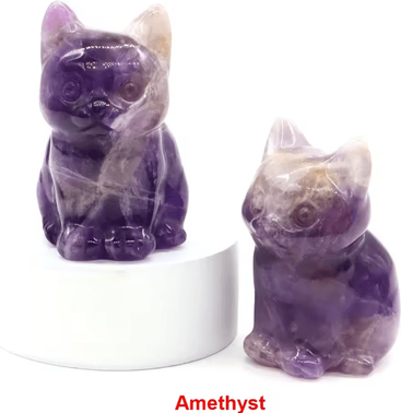 Inspire Curations Hand Carved Amethyst Cat Figurine Healing Crystal Decor For Home & Meditation amethyst