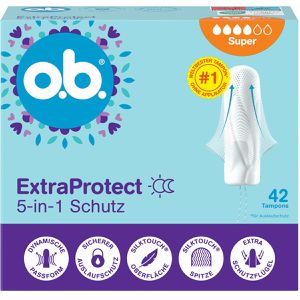 o.b. Tampons ExtraProtect 5-in-1 Schutz, Super, sanftes Einführen, Viskose, 42 Stück