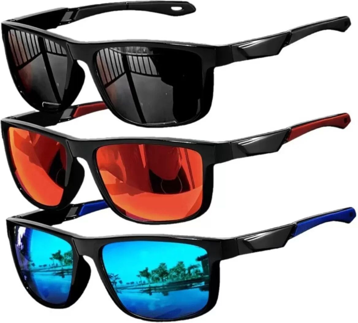 INF 3er-Set Polarisierte Sport-Sonnenbrillen – PC+TAC Vollrand, Feder-Scharniere, Mehrfarbig