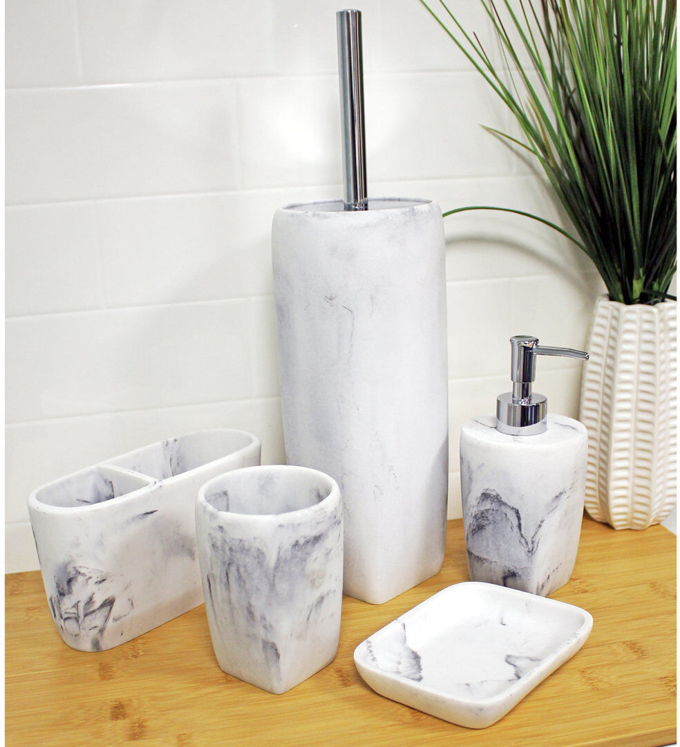 Metro Cvetko Resin Bathroom Accessory Set Bathroom Tray Tumbler White