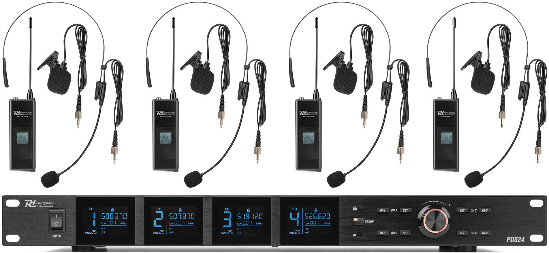 Power Dynamics Pd524b Uhf-Drahtlos-Mikrofonset Mit 4 Taschensender-Mikrofonen