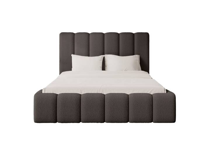 Lit rembourré en tissu bouclé 160x200 cm, marron foncé