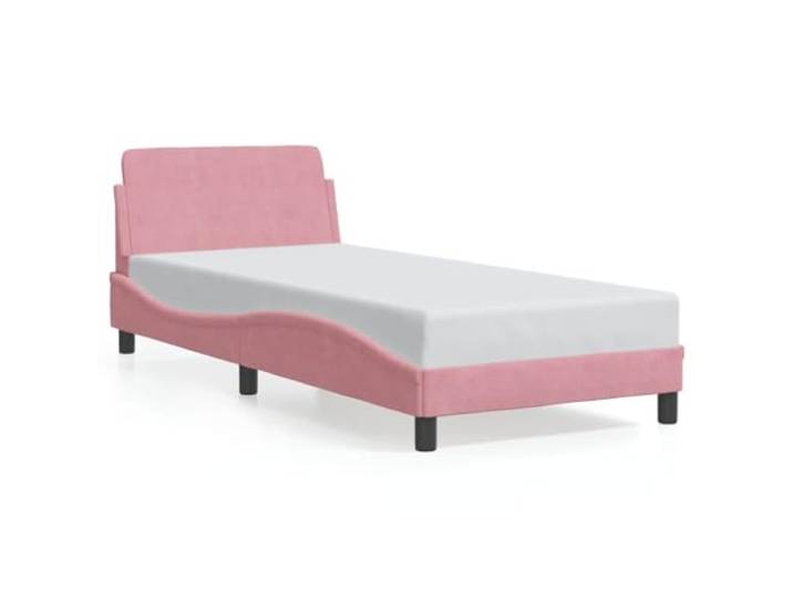 PUGYNBK Bettgestell mit Kopfteil, Samt, Rosa, 90 x 200 cm Weicher Samt, stabile Beine, Holzleisten, elegantes Wellendesign