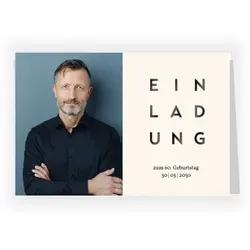 Einladungskarte 60. Geburtstag: Simpel mit Foto in Creme