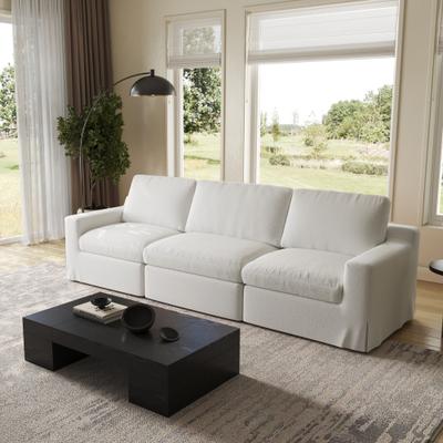HELIA 3-Seater Modular Sectional Couch, Premium Linen Fabric, Deep Seat curved recessed arms
