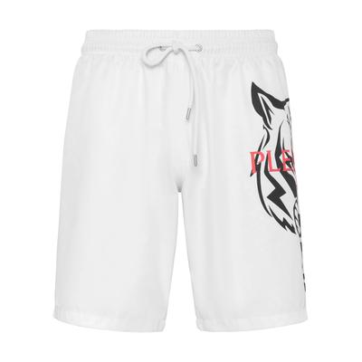 Badehose PLEIN SPORT "Tiger", Herren, Gr. XXL, US-Größen, weiß (01, weiß), Obermaterial: 100% Polyester, Badehosen Badehose