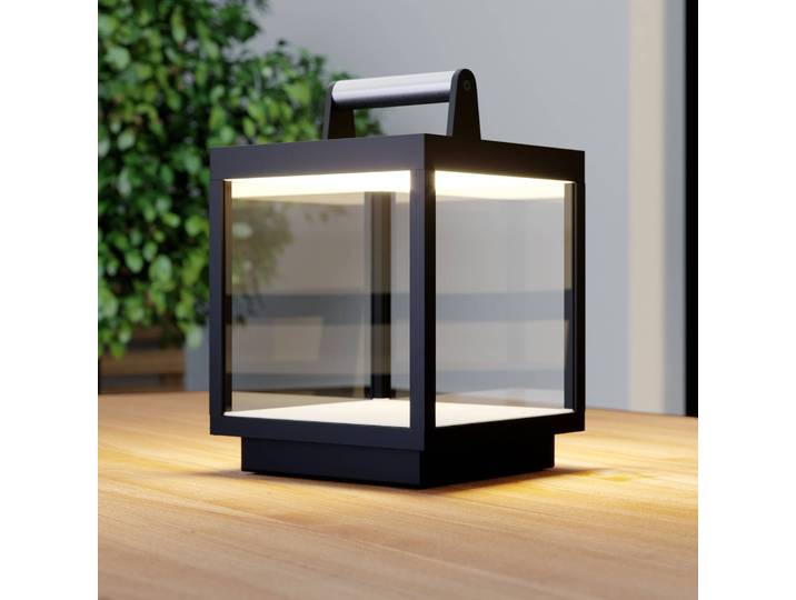 Lucande LED-Akkutischleuchte Cube, Alu, IP54, dimmbar Cube Lucande,, schwarz, Aluminium, Modern