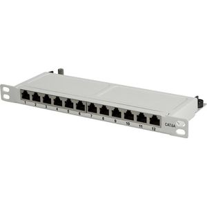 LogiLink Patchpanel NP0065, Cat 6A, 10 Zoll, 0,5HE, grau, geschirmt, mit 12 Ports