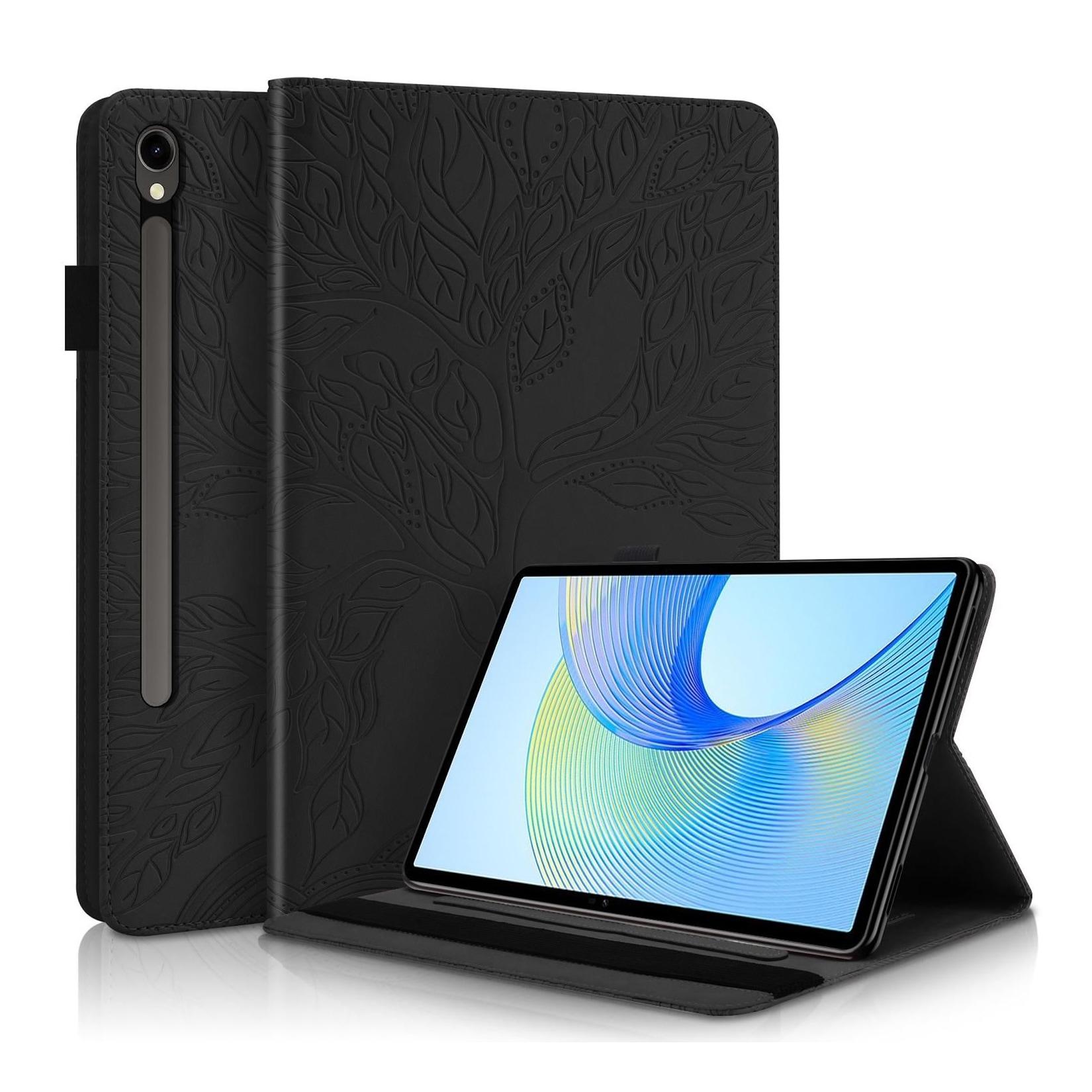 Für Samsung Galaxy Tab S10 Plus / S9 Plus FE Plus / S8 Plus Baum Muster Kunstleder Tasche Schwarz