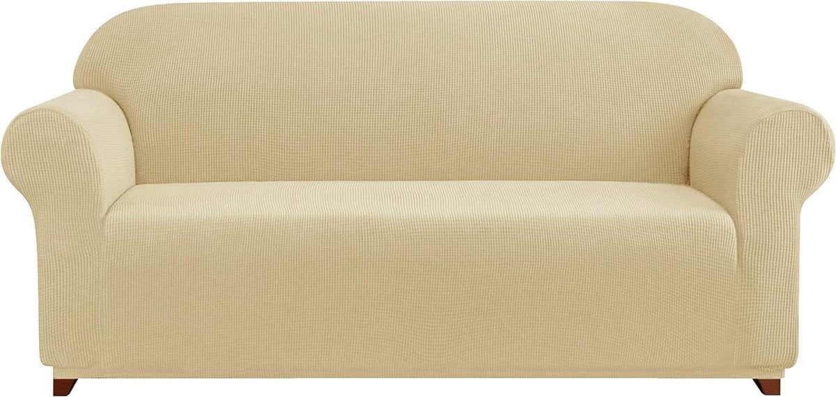 Sofahoezen Bankhoes Meubelbeschermer in Khaki Jacquard Stretch Stof voor 3-Zits Bank (185-235 cm)