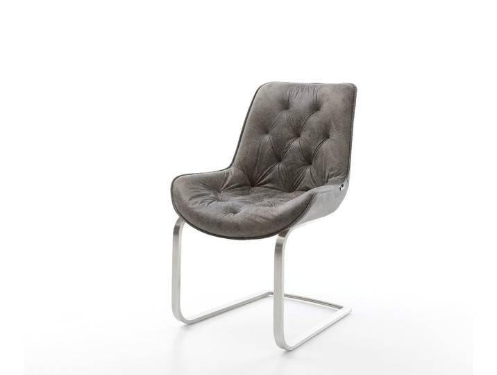 Freischwinger Taimi-Flex Mikrofaser Grau Antik Freischwinger flach Edelstahl, Esszimmerstühle