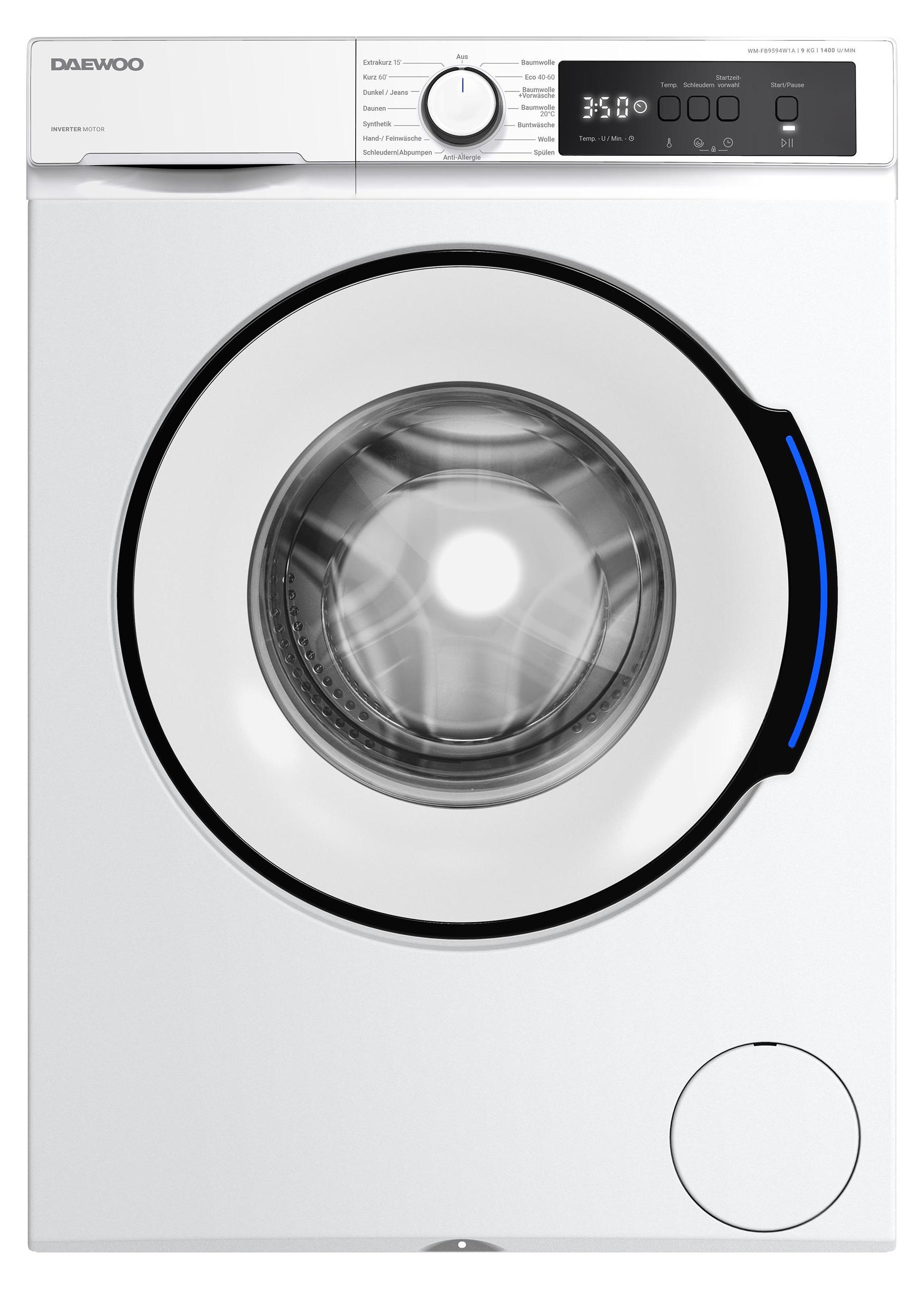 Daewoo WM-FB9594W1A-DE Waschmaschine Frontlader, 9 kg, 1400 U/min., Inverter Motor, Anti-Allergie-Programm