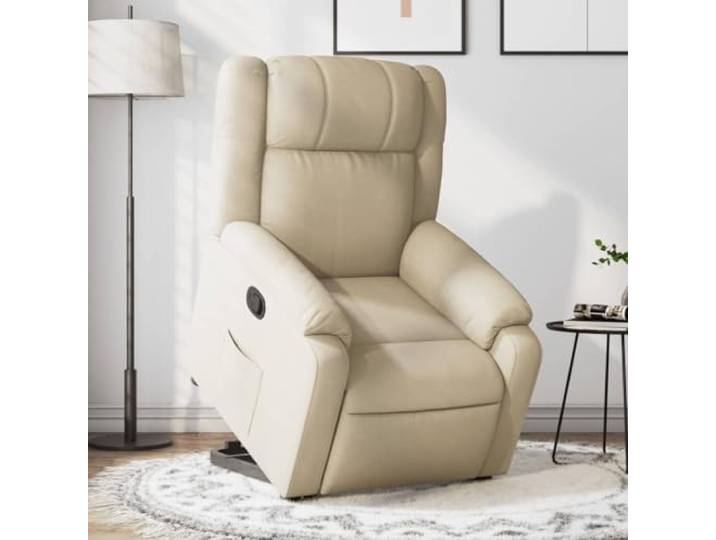 Relaxsessel mit Aufstehhilfe Creme Stoff Elektromotor,Aufstehhilfe per Knopfdruck,manuelle Liegefunktion bis 135 Grad,Seitentasche,Bezug atmungsaktiv