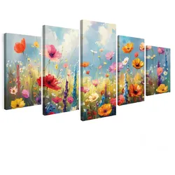 LEINWANDBILD 5er Set Blumen - Frühling - Farbenfroh - Sommerlich 150x80 cm